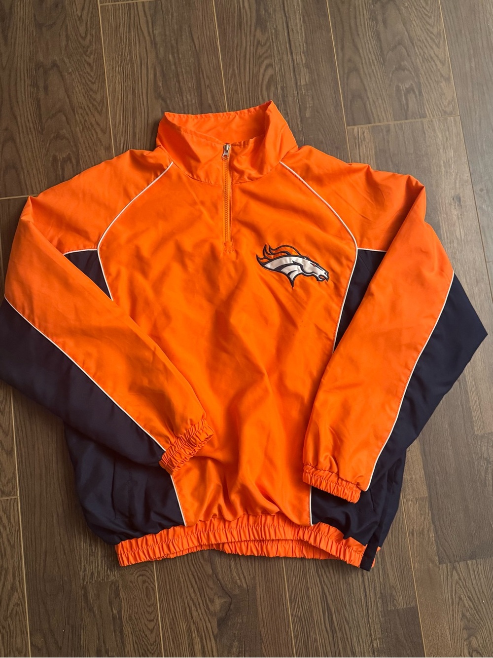 Vintage Denver Broncos Orange & Navy Quarter-Zip Lined Pullover Windbreaker